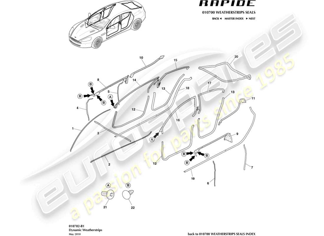 aston martin rapide (2016) diagramme des pièces des coupe-froid dynamiques