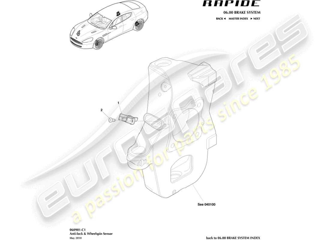 aston martin rapide (2011) diagramme des pièces des capteurs de vitesse de roue