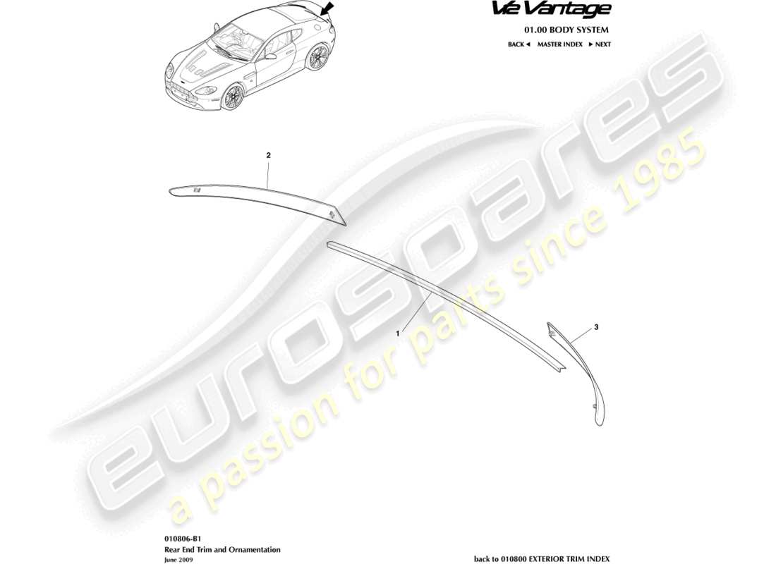 aston martin v12 vantage (2010) schéma des pièces de la garniture arrière de la carrosserie