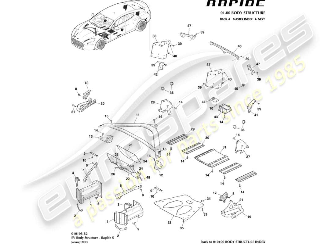 aston martin rapide (2012) pièces auxiliaires, diagramme des pièces s