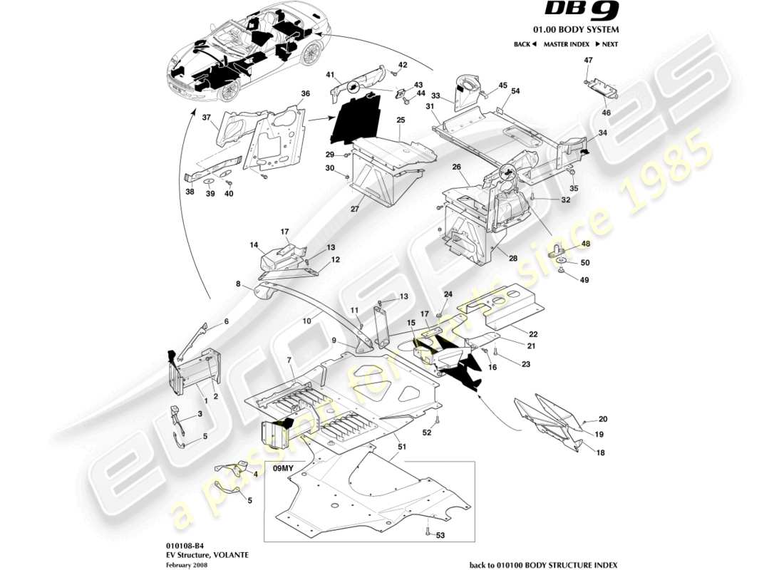 aston martin db9 (2008) structure ev, diagramme de pièces volante