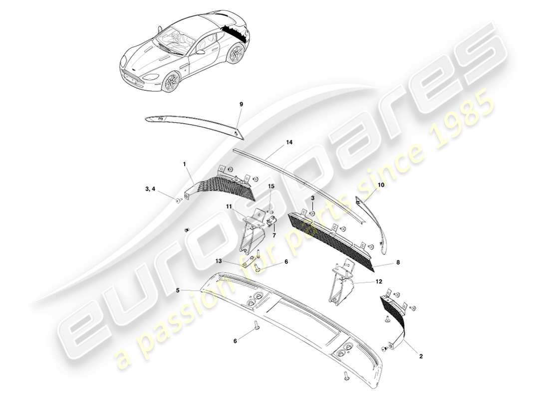 aston martin v8 vantage (2007) schéma des pièces de la garniture arrière de la carrosserie