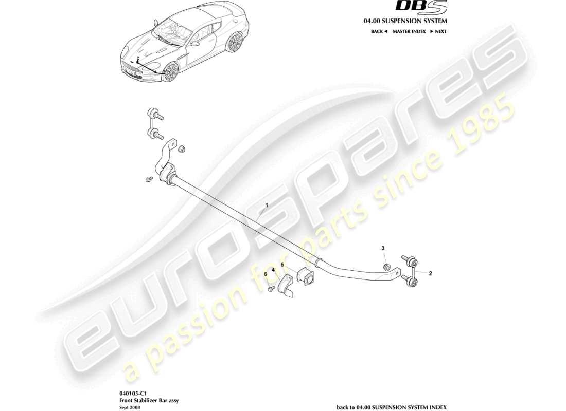 aston martin dbs (2009) barre stabilisatrice avant schéma des pièces