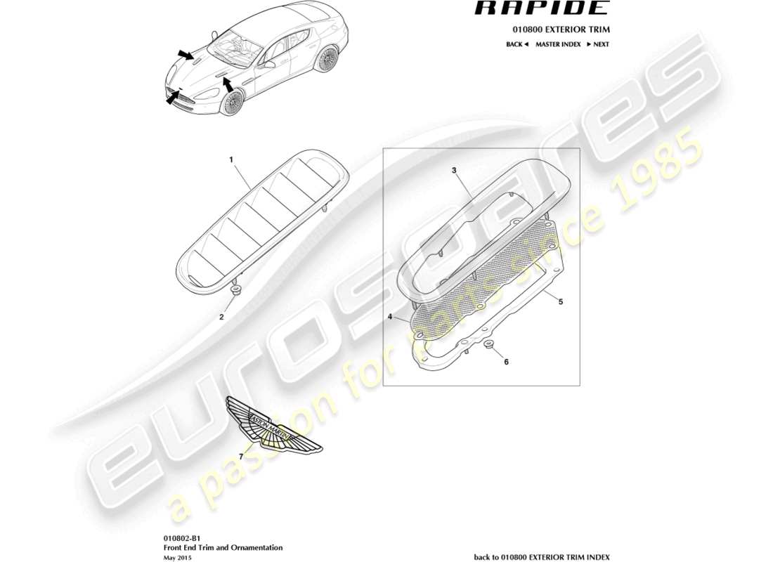 aston martin rapide (2011) diagramme des pièces de garniture avant
