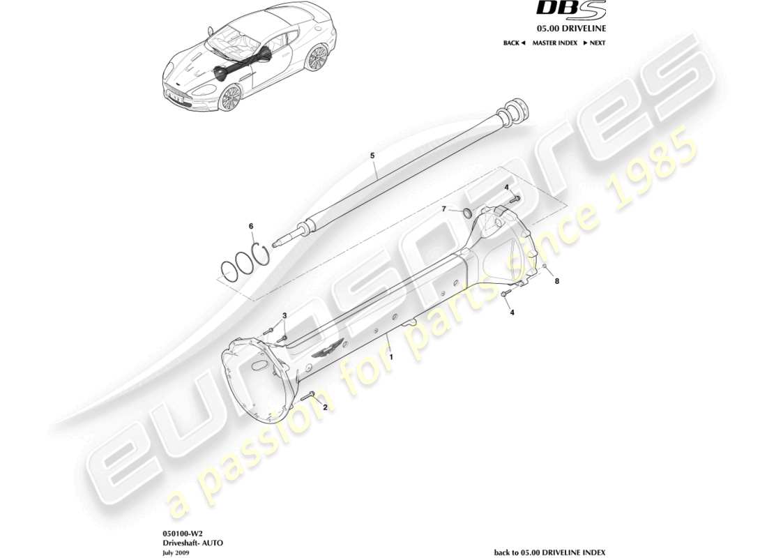 aston martin dbs (2007) ensemble d'arbre de transmission, automobile schéma des pièces