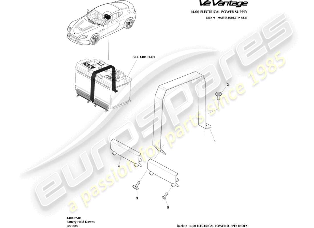 aston martin v12 vantage (2013) schéma des pièces des supports de batterie
