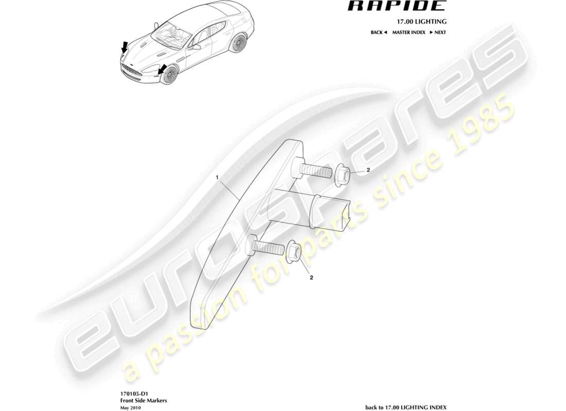 aston martin rapide (2016) diagramme des pièces des marqueurs latéraux avant