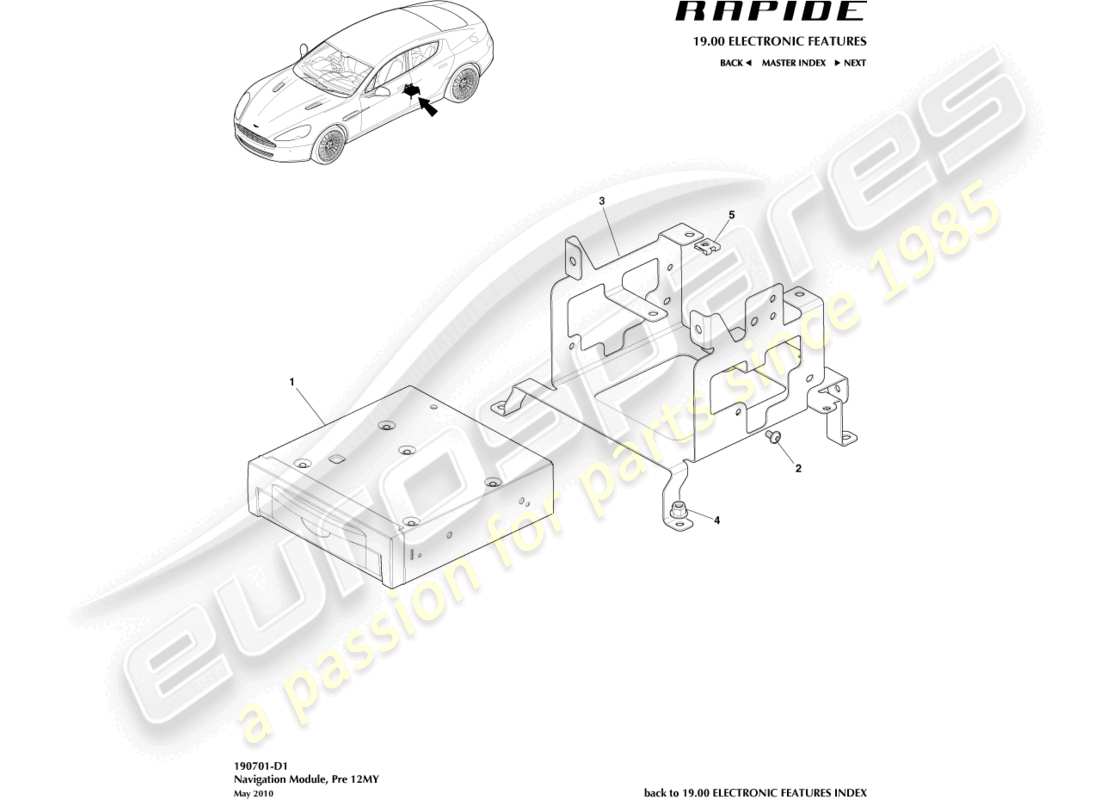 aston martin rapide (2011) module de navigation, jusqu'à 12my diagramme de pièces