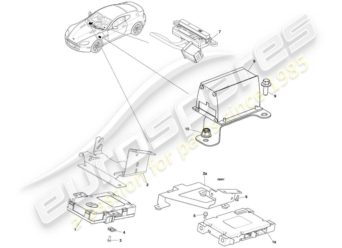 aston martin v8 vantage (2005) diagramme des pièces du sous-système bluetooth