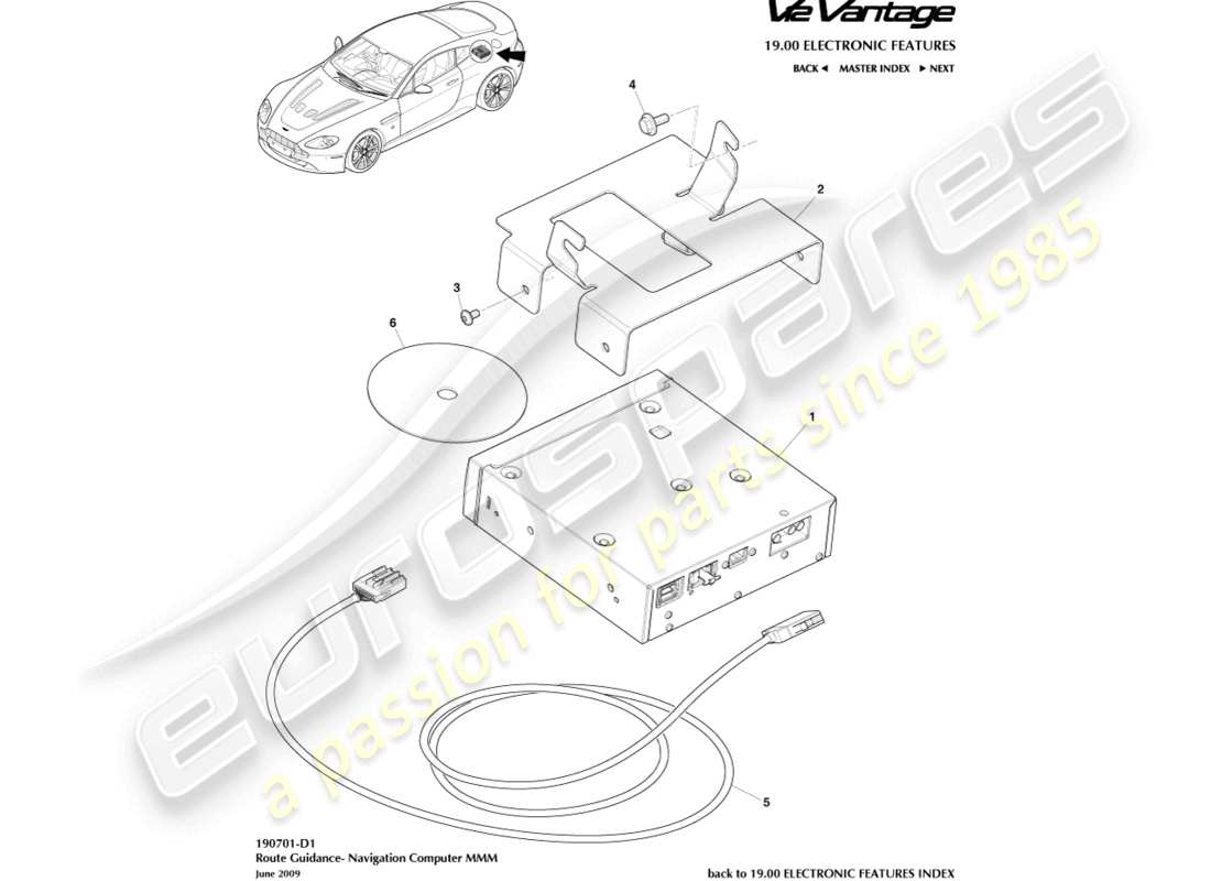 aston martin v12 vantage (2010) diagramme des pièces de navigation