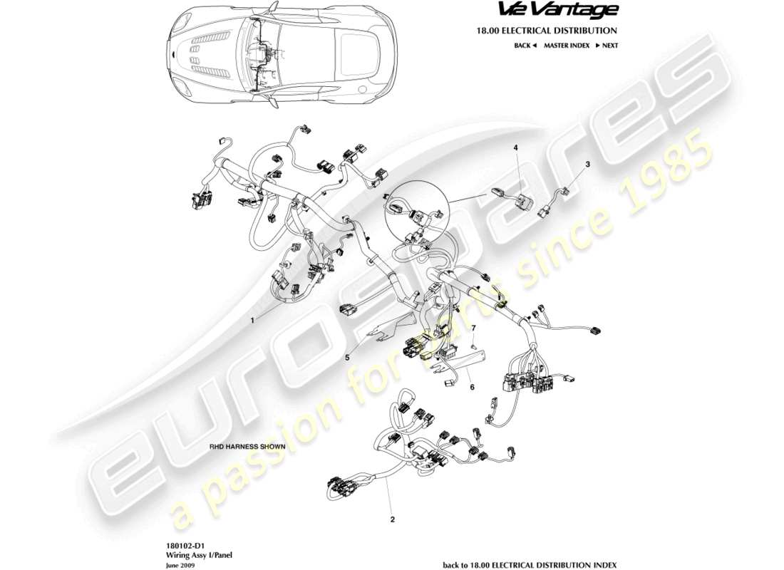 aston martin v12 vantage (2013) diagramme des pièces du faisceau ip