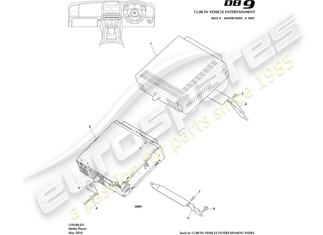 aston martin db9 (2008) diagramme des pièces du lecteur multimédia