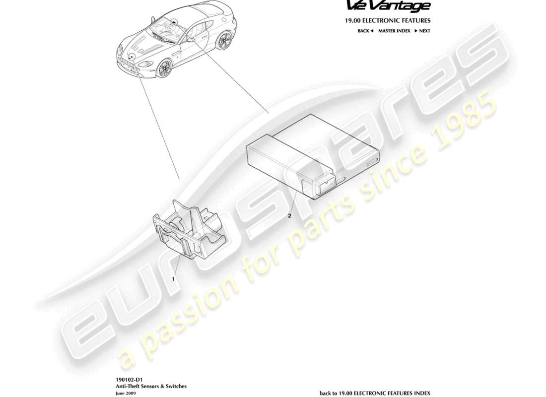 aston martin v12 vantage (2013) schéma des pièces des capteurs et commutateurs antivol