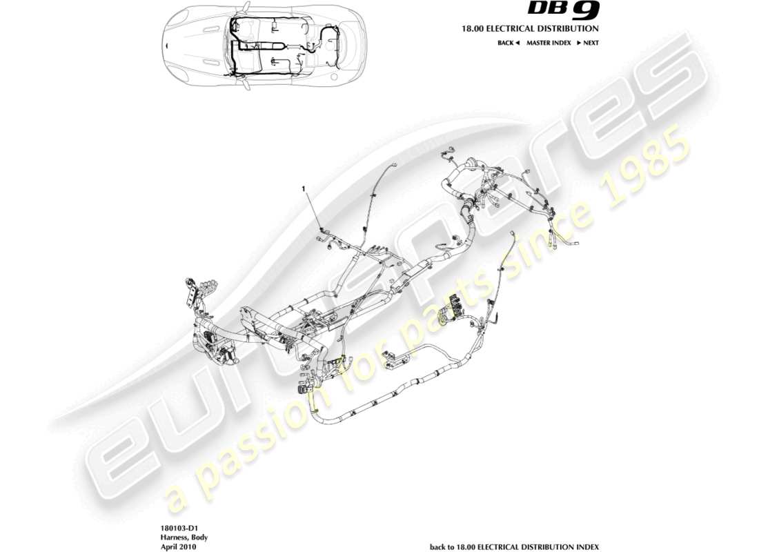 aston martin db9 (2008) diagramme des pièces du harnais de corps