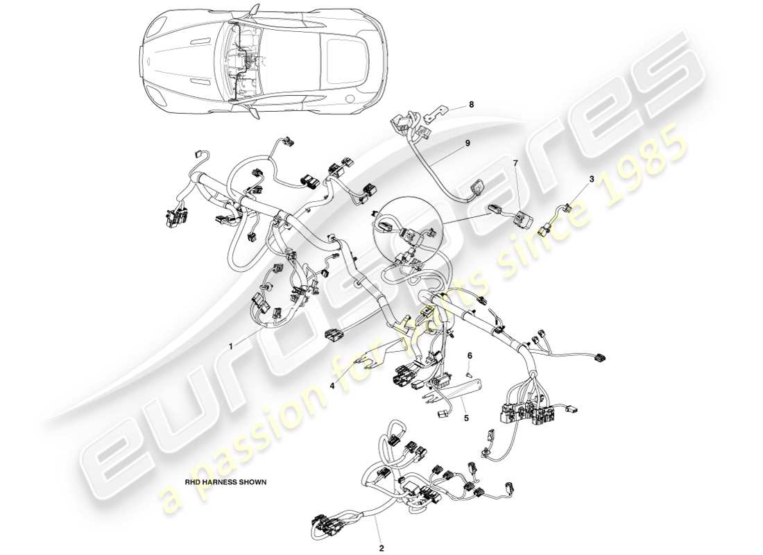 aston martin v8 vantage (2005) faisceau ip, diagramme de pièces 12my