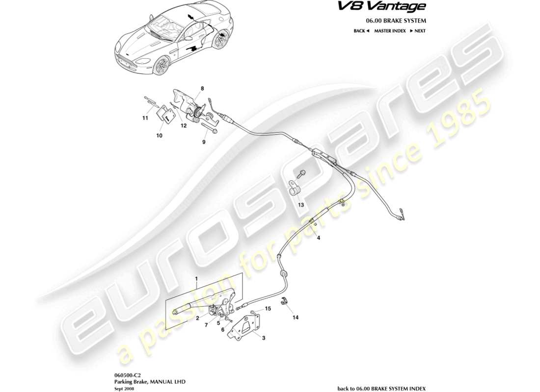 aston martin v8 vantage (2008) frein de stationnement, diagramme de pièces lhd