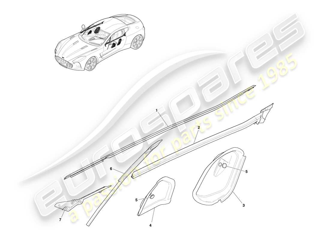 aston martin one-77 (2011) joints de taille de porte schéma des pièces