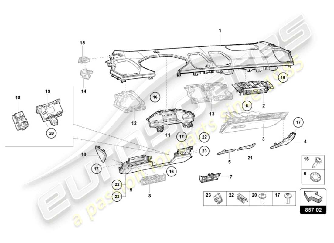 lamborghini tecnica (2024) garniture du tableau de bord schéma des pièces