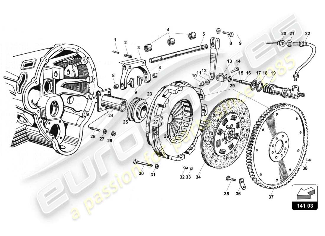lamborghini countach 25th anniversary (1989) embrayage schéma des pièces