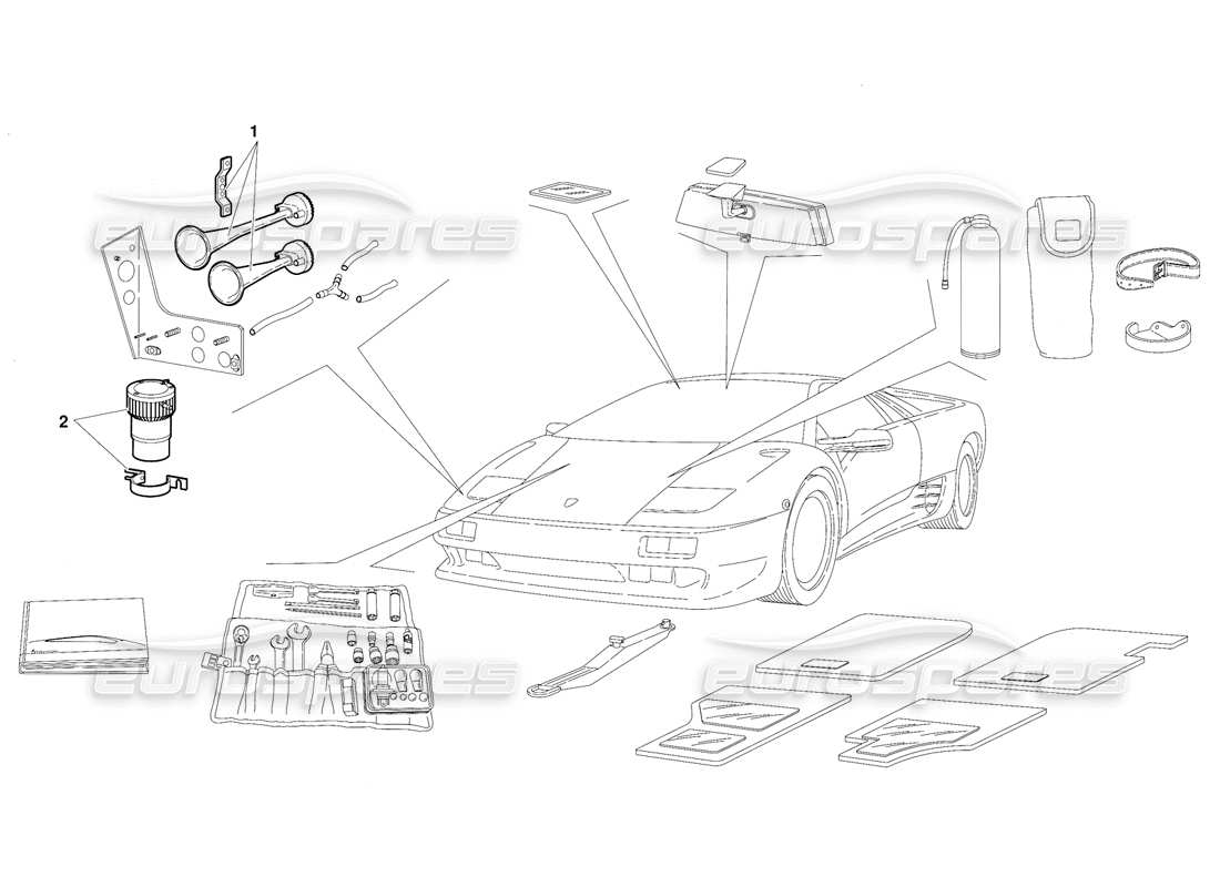 lamborghini diablo (1991) accessoires (valable pour la version suisse - octobre 1991) schéma des pièces