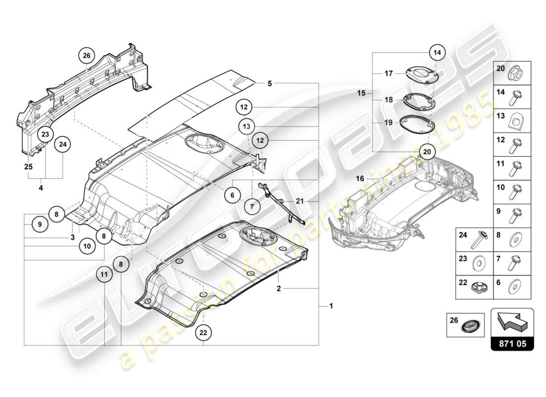 lamborghini evo spyder 2wd (2022) plateau de coffre à capote pièces individuelles schéma des pièces