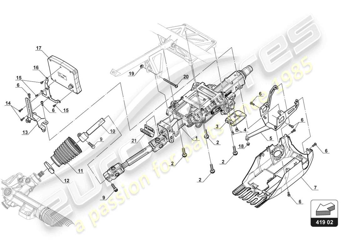 lamborghini gt3 evo (2018) colonne de direction schéma des pièces
