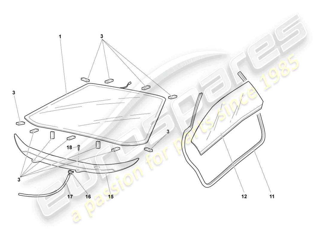 lamborghini reventon roadster lunettes de fenêtre schéma des pièces