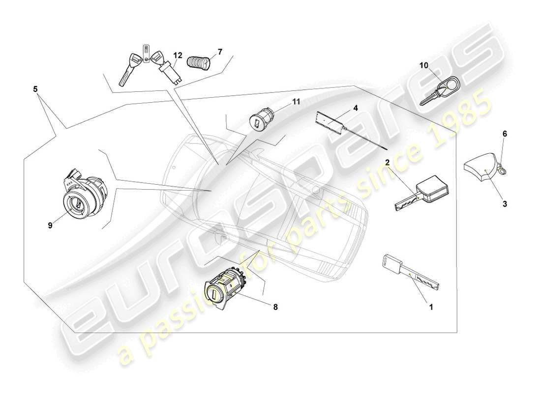 lamborghini blancpain sts (2013) cylindres de serrure schéma des pièces