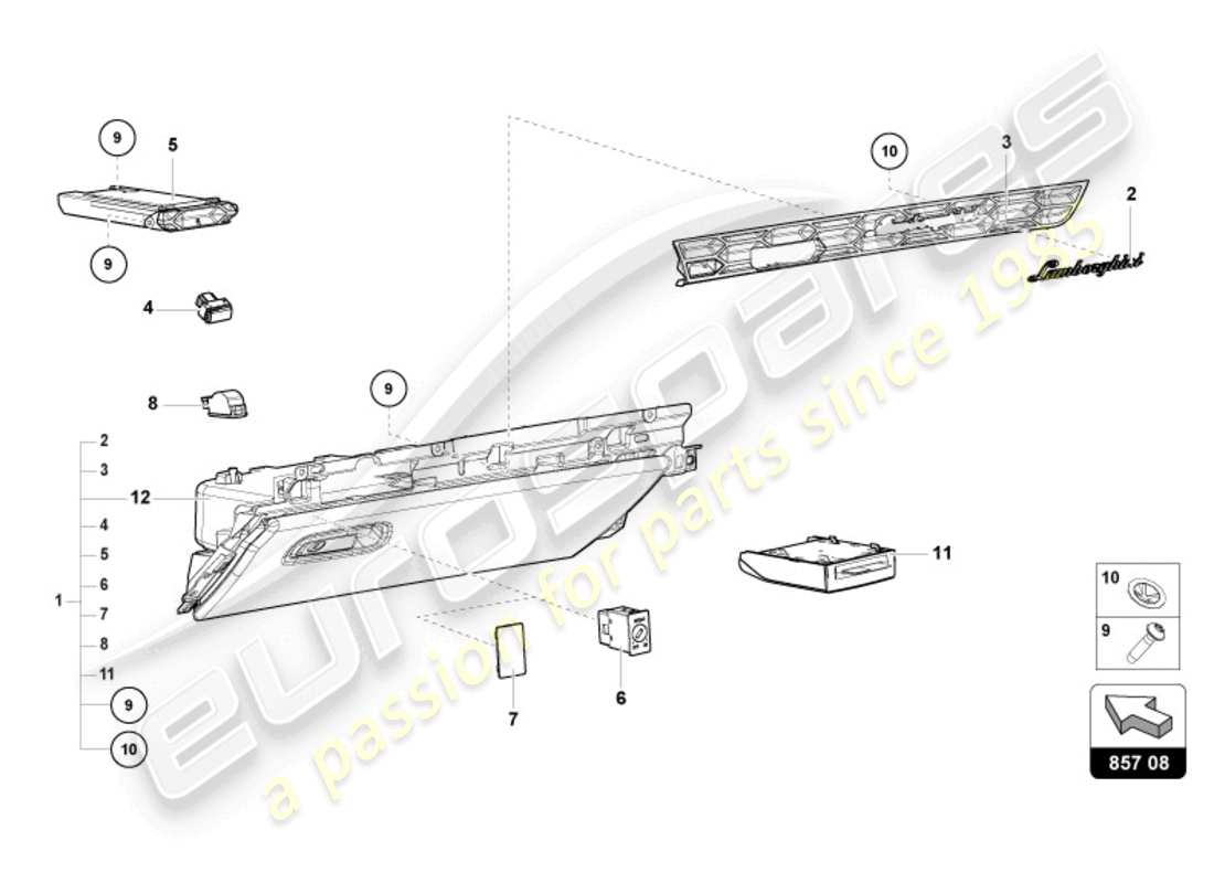 lamborghini evo spyder (2024) boîte à gants schéma des pièces