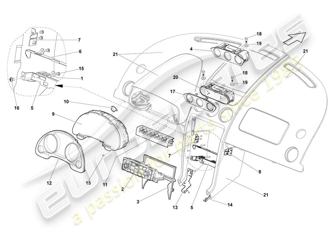 lamborghini blancpain sts (2013) combi-instrument schéma des pièces