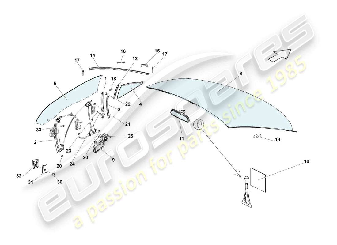 lamborghini lp560-4 spyder fl ii (2014) lunettes de fenêtre schéma des pièces