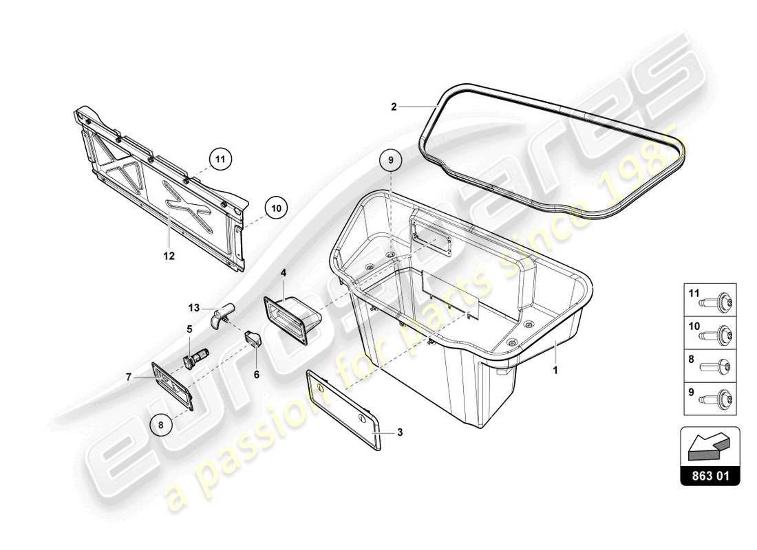 lamborghini evo spyder 2wd (2022) doublure de coffre à bagages schéma des pièces