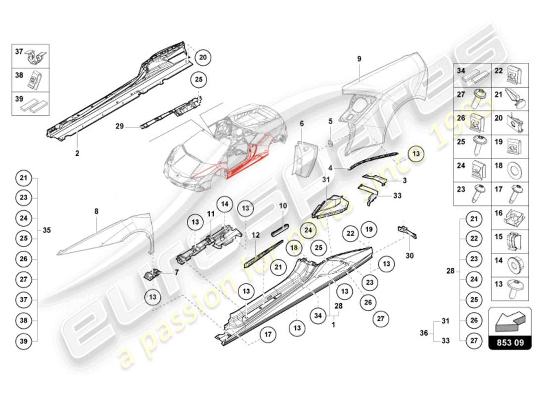 lamborghini sto (2023) latéral extérieur inférieur pour carter de roue schéma des pièces