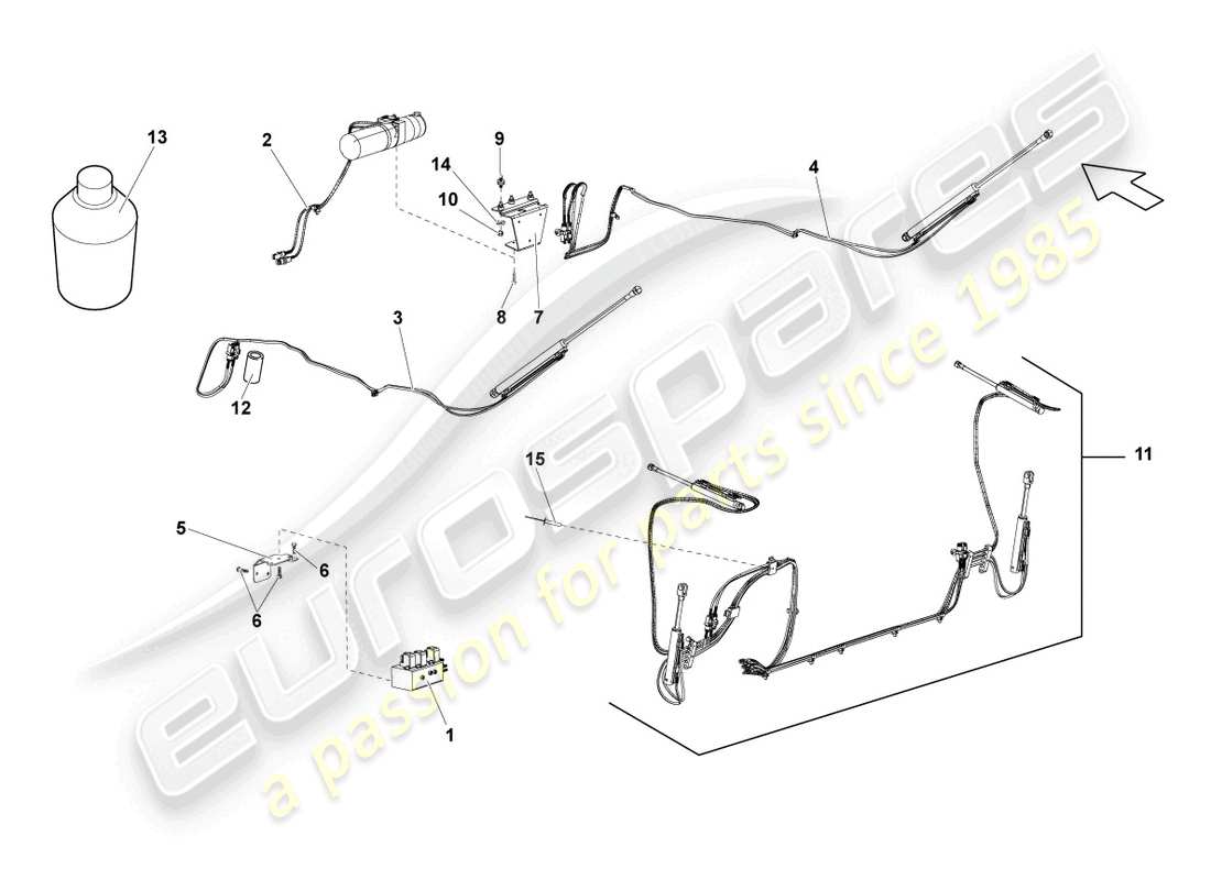 lamborghini lp550-2 spyder (2014) système hydraulique pour actionner le toit convertible schéma des pièces