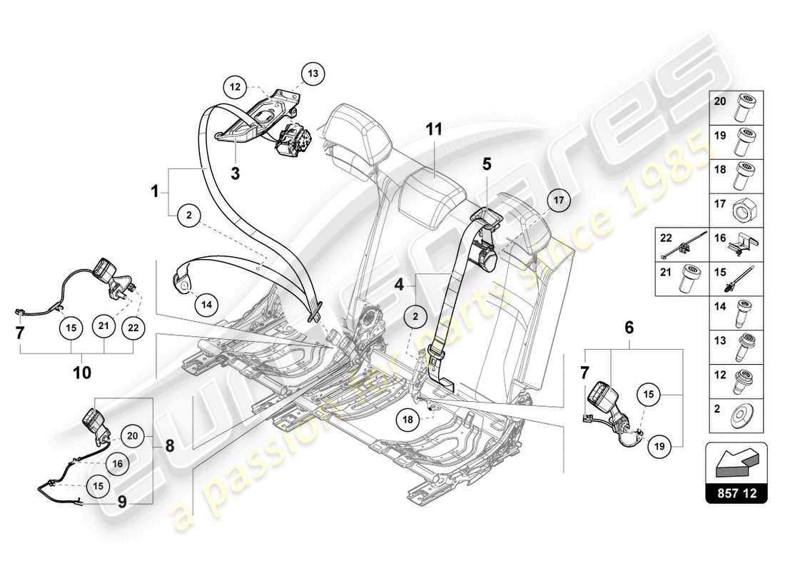lamborghini urus (2021) ceinture de sécurité à trois points 3. banquette de siège schéma des pièces