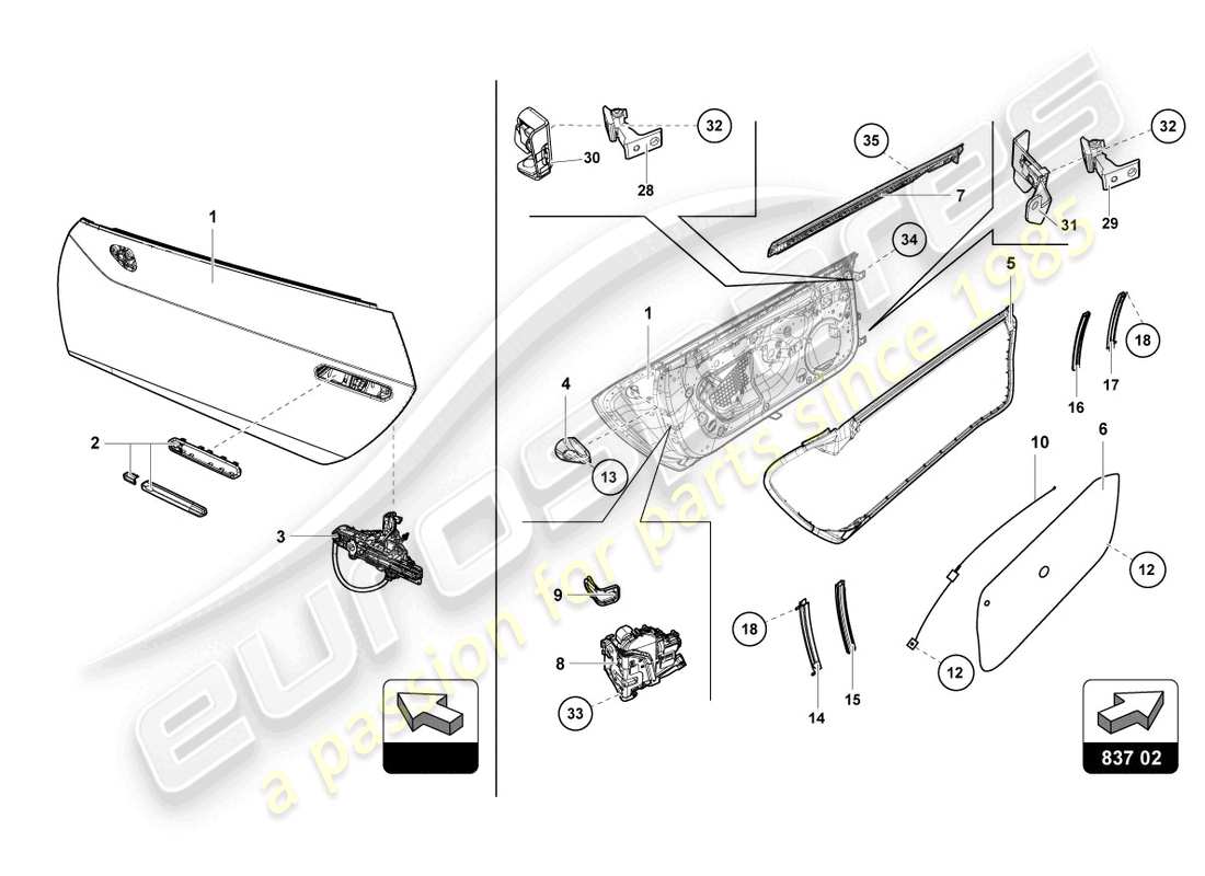 lamborghini super trofeo evo (2018) poignée de porte et serrure schéma des pièces
