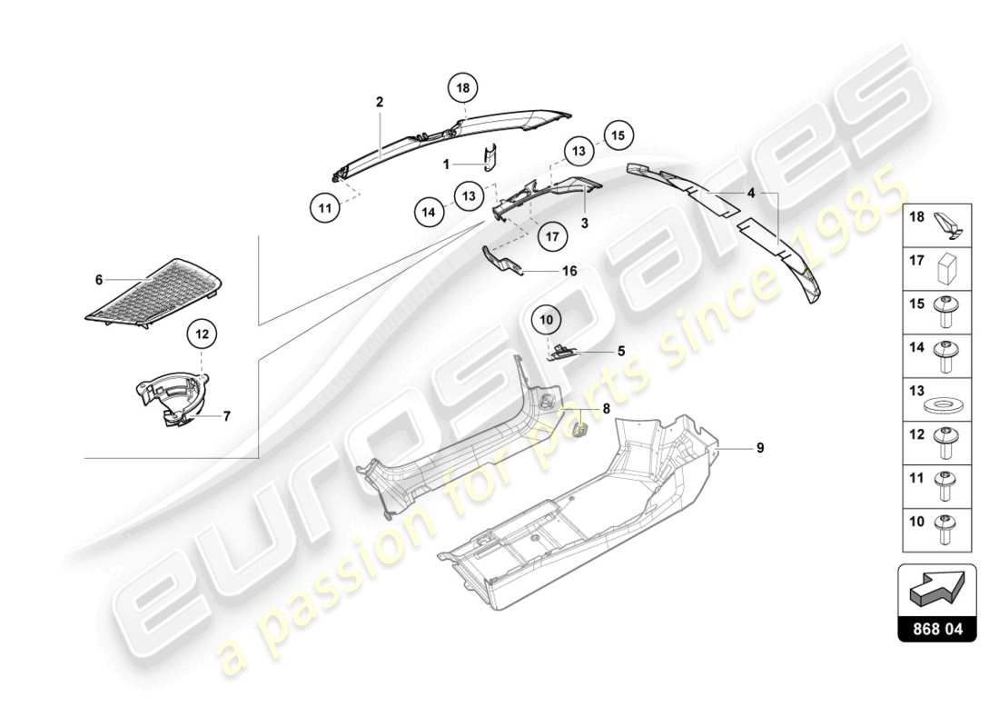 lamborghini evo spyder (2022) garniture de pilier intérieur schéma des pièces