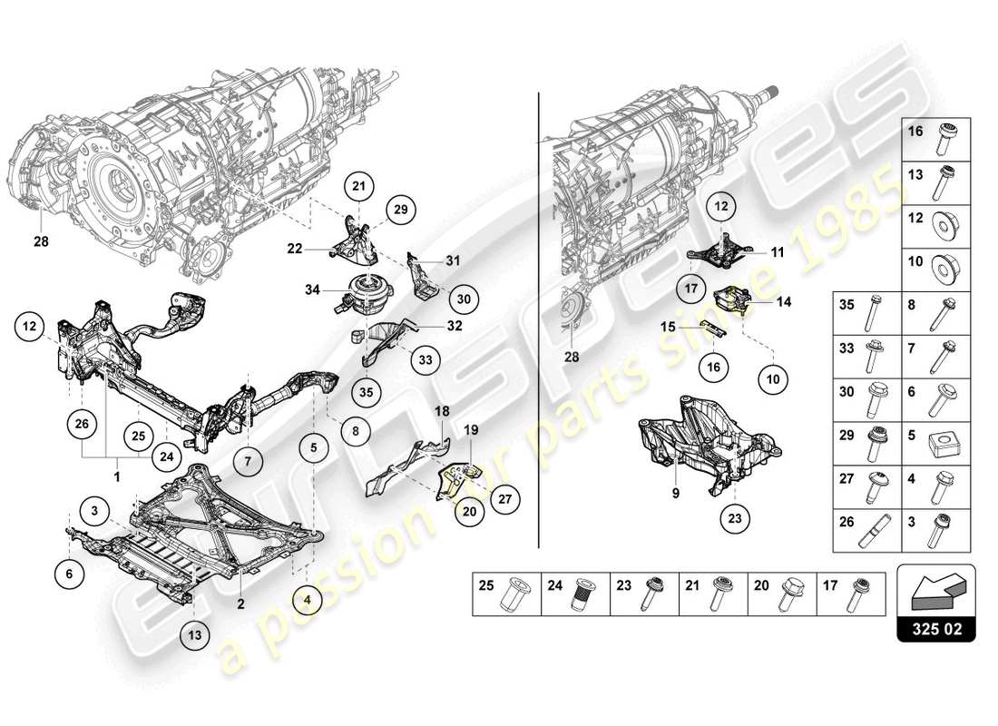 lamborghini urus performante (2024) pièces de sécurisation de la transmission schéma des pièces