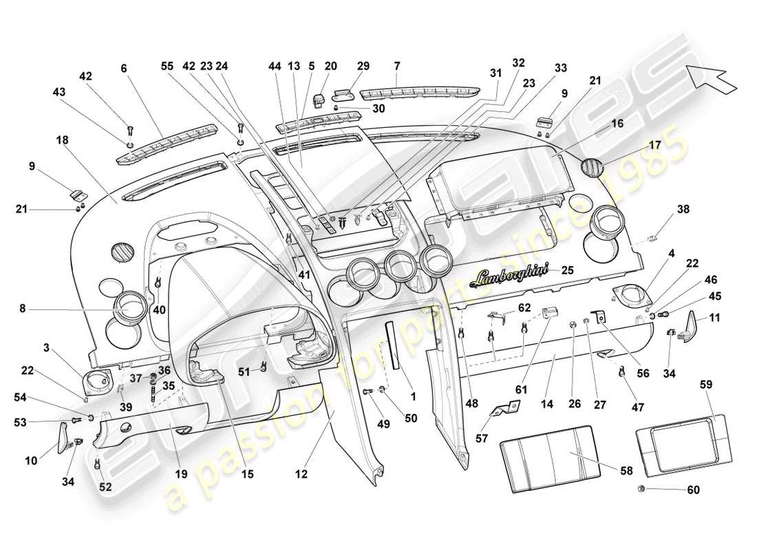 lamborghini lp560-4 coupe (2011) tableau de bord schéma des pièces
