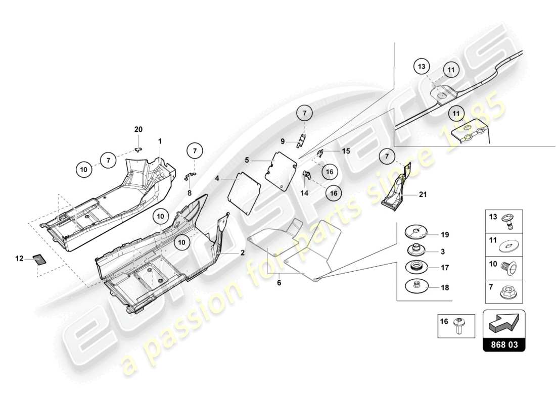 lamborghini evo spyder (2024) plaque d'isolation du bruit intérieur schéma des pièces