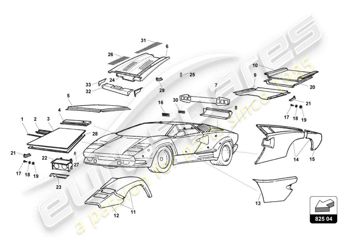 un schéma de pièces du catalogue de pièces lamborghini countach 25th anniversary (1989)