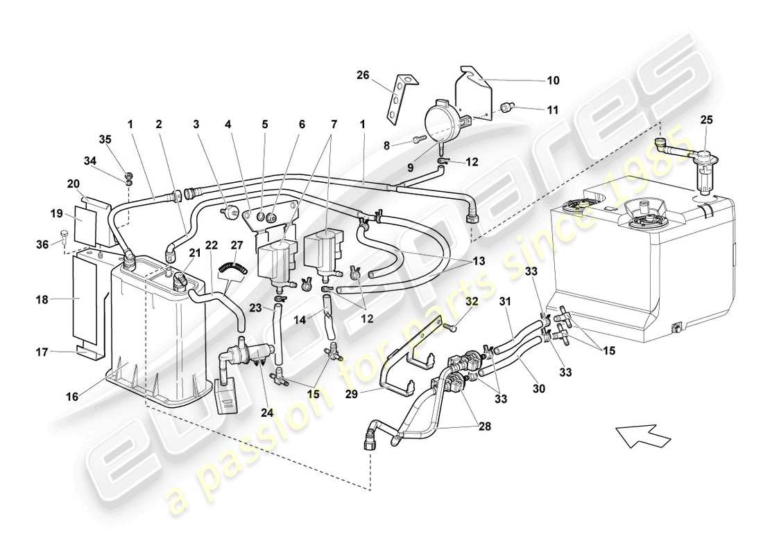 un schéma de pièces du catalogue de pièces Lamborghini LP640 Roadster (2007)