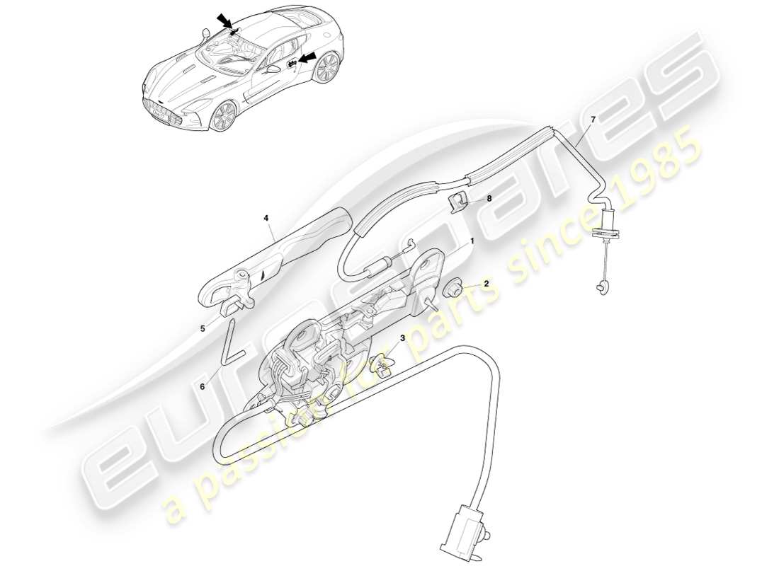 aston martin one-77 (2011) diagramme des pièces de l'assemblage de la poignée