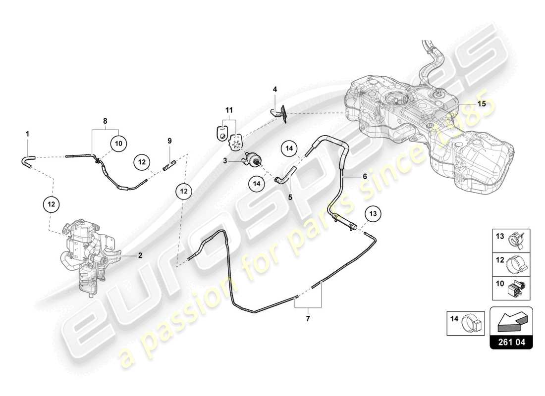 lamborghini urus (2020) diagramme des pièces de la conduite de carburant