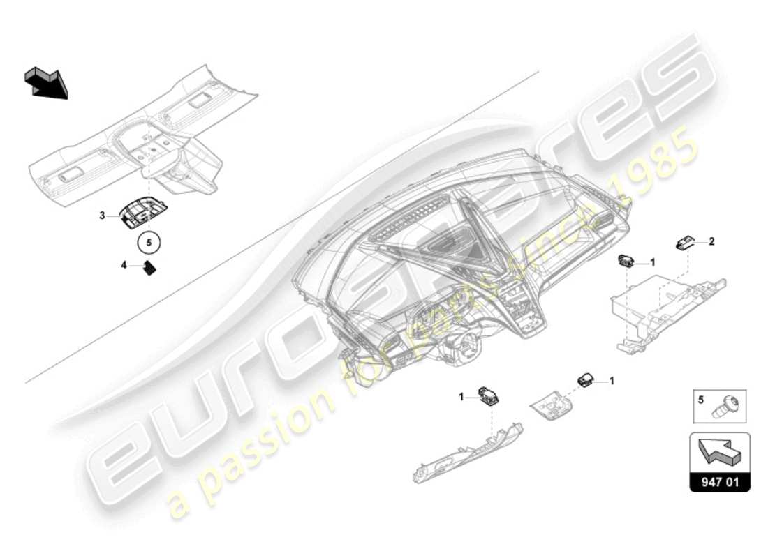 lamborghini revuelto coupe (2024) éclairage intérieur à led schéma des pièces