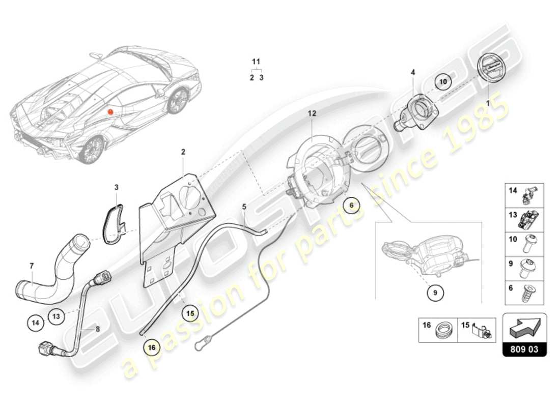 lamborghini sian roadster (2021) col de remplissage de carburant schéma des pièces