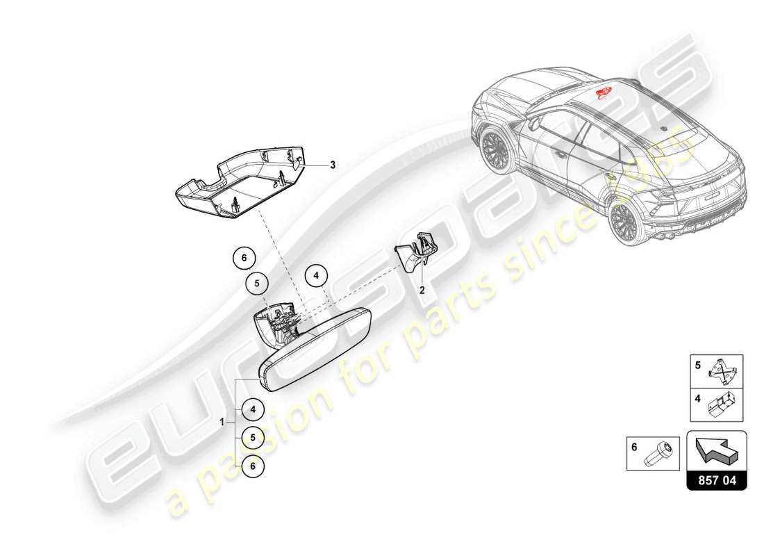 lamborghini urus (2021) schéma des pièces du rétroviseur intérieur