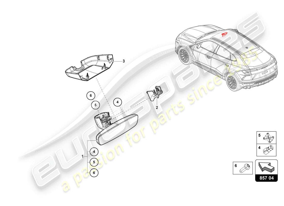 lamborghini urus (2021) miroir intérieur schéma des pièces