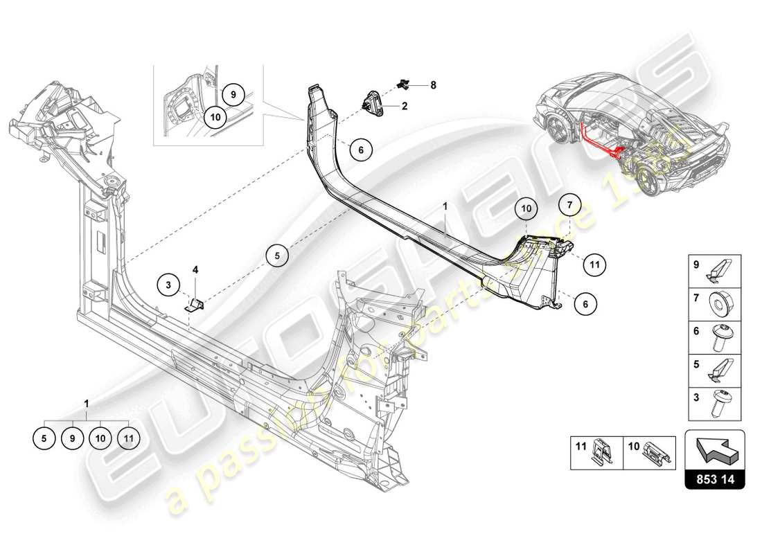 lamborghini 2021 (sto) diagramme des pièces du longeron latéral