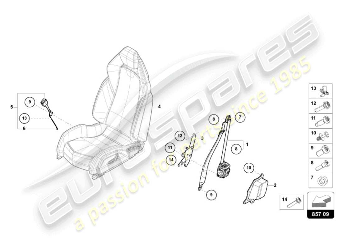lamborghini revuelto coupe (2024) ceinture de sécurité à trois points schéma des pièces